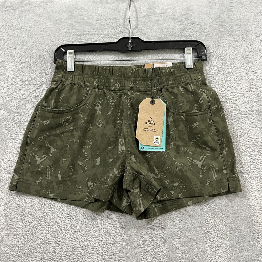 Prana Halle E Waist‎ II Chino Shorts Womens 2 Evergreen Camo Stretch Relaxed Fit